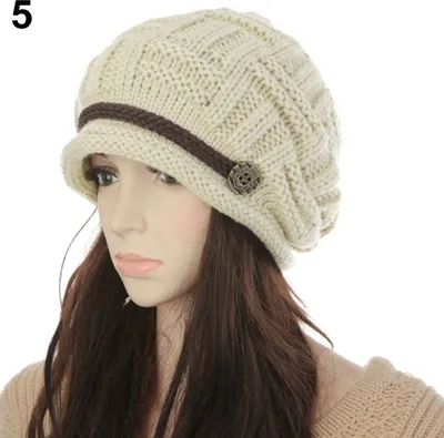 Produktbild von Damenmode Geflochtener Herbst Winter Warme Baggy Beanie Strick Häkel-Skimütze