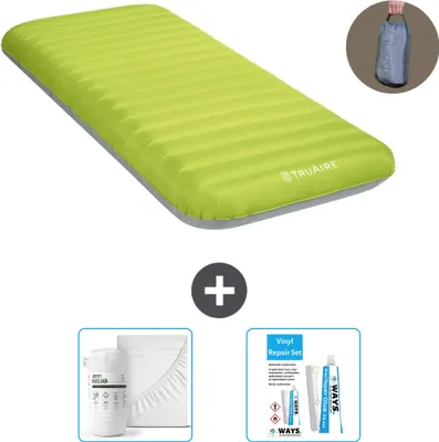 Zdjęcie produktu dla Mata kempingowa Intex - dla 1 osoby - 76 x 191 x 17 cm - zielona - z pompką, prześcieradłem i zestawem naprawczym