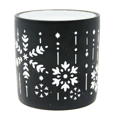 Produktbild von Weihnachtswindlicht schwarz mit weißen Schneeflocken Höhe 7cm