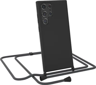 Produktbild von EAZY CASE Handykette kompatibel mit Samsung Galaxy S22 Ultra 5G Handyhülle zum Umhängen, Silikon Hülle mit Band, Schutzhülle mit Ersatzkordel, Stylische Kette für Smartphone, Schwarz / Anthrazit