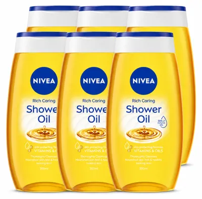 Imagen del producto de 6 unidades de NIVEA Natural, aceite de ducha - 200 ml - Paquete económico - 6 piezas