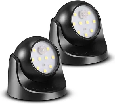 Zdjęcie produktu dla Lampy bezpieczeństwa z czujnikiem ruchu PIR – 2 sztuki – zdejmowana kopułka – jasny reflektor LED – bezprzewodowe oświetlenie zasilane bateryjnie – obrót o 360° – łatwy montaż