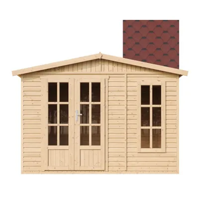 Obrázek produktu pro Dřevěný zahradní domek 6 m2 - V232 x 332 x 222 cm - Velký multifunkční zahradní domek - Dřevěný zahradní ateliér - Červený asfaltový šindel - TIMBELA M334FB+H334FBRED