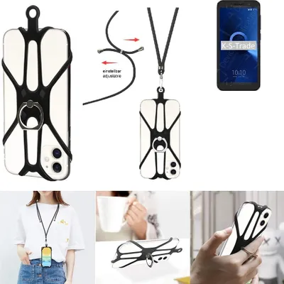 Produktbild von K-S-Trade 3in1 Handykette Handyband Handykordel Halsband Smartphone-Ring Handy-Ring kompatibel mit Alcatel 1 (2019) Fingerhalterung Handyring