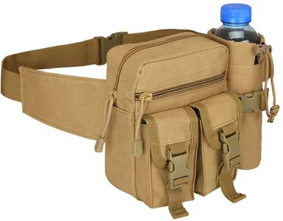 Produktbild von Wandertasche mit weichem, wasserdichtem Gürtel und Trinkflaschenhalter, ideal für Outdoor-Aktivitäten wie Radfahren, Wandern und Klettern (Khakifarbe).