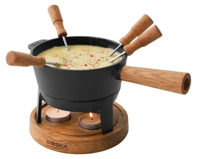 Produktbild von Boska Fondueset Pro S - Fondue set - Käsefondue - Geeignet für Brennpaste - Käsefondue Teelichter mit Stil - 2 bis 4 Personen - 700 ml Inhalt - Ink. Fonduegabeln - Stabile, Eichenholz und Edelstahl