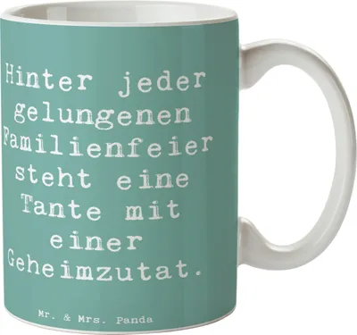 Produktbild von Mr. & Mrs. Panda Kaffeetasse Spruch Tante Geheimzutat - Meeresbrise - Geschenk, Familienmitglieder, Dankeschön, Nichte, Henkelbecher, Rezept, Lachen, Pott, Becher, Feier