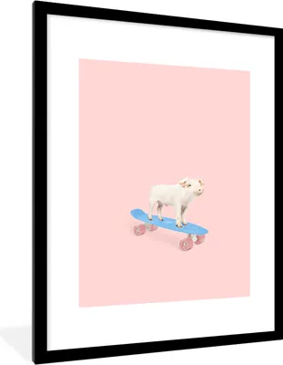 Produktbild von MuchoWow® Gerahmtes Poster Schwein - Rosa - Skateboard - Blau - Tiere 60x80 cm - Poster mit Schwarzem Bilderrahmen Wandposter Rahmen Foto Bilder - Wohnzimmer - Dekorationen - Prämie