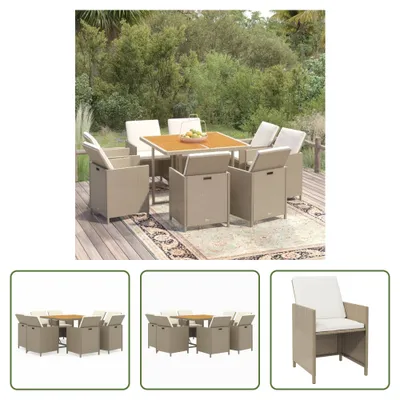 Produktbild von The Living Store 9-tlg. Garten-Essgruppe mit Kissen Poly Rattan Beige