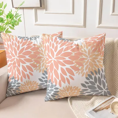Produktbild von Samtkissenbezug, rosa, 45 x 45 cm, gelb und grau, 2er-Set, Sofakissen, Samtkissen, dekorative moderne Kissenbezüge, quadratisch, für Wohnzimmer, Frühling, Herbst, Schlafzimmer, Kissendekoration