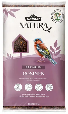 Productafbeelding van Dehner Natura Premium wildvoeder, rozijnen delicatessen, voederrozijnen, voeding voor het hele jaar, energierijk, hoogwaardig vogelvoer voor wilde vogels, 5 kg
