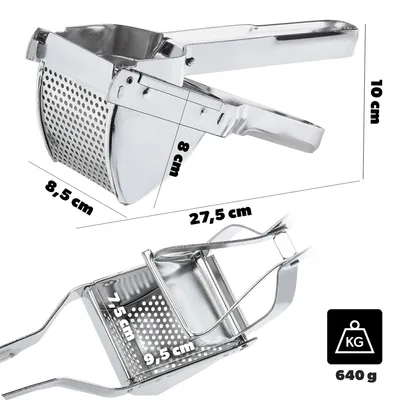 Produktbild von Stabile Kartoffelpresse - Gemüse- und Käsepresse - Edelstahl - Schwere Ausführung - Ergonomischer Griff - Silber