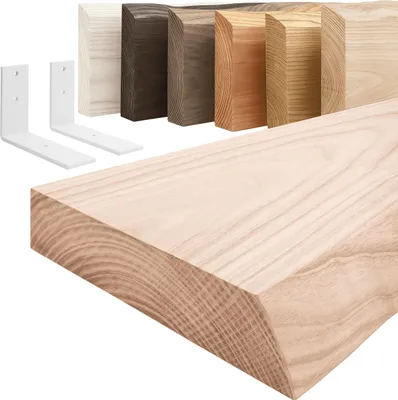 Produktbild von LAMO Manufaktur Wandregal Holz Baumkante  |  Regal Farbe: Roh | mit weißem Basic Regalträger | 120 cm