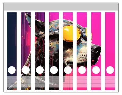 Produktbild von Wallario Ordnerrücken Sticker, selbstklebend für schmale Ordner, 8 Stück, Motiv Cyberpunk-Hund mit Brille