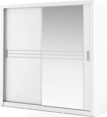 Produktbild von Furniture24 Schwebetürenschrank Kleiderschrank Schiebetürenschrank IDEA ID-12 mit Spiegel 2 Schubladen 2 Schiebetüren Schrank Weiß matt , 203 cm breit