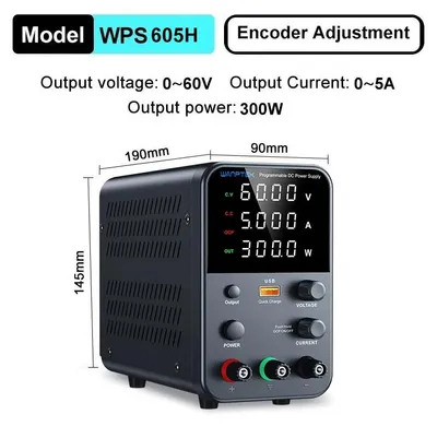 Image de Alimentation de laboratoire - Alimentation DC WPS605H - 60V 5A 300W - Tension et courant réglables - Charge rapide USB - Sortie unique