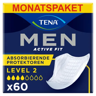 Immagine prodotto di TENA MEN, protezioni assorbenti, livello 2 - 60 protezioni nel pacchetto mensile (6 x 10), confezionate singolarmente - Assorbenti igienici per uomini, adatti per perdite urinarie moderate e incontinenza