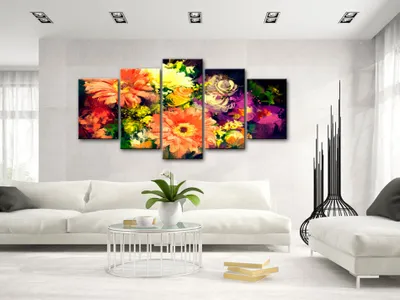 Image de Tableau acoustique Fleurs Nature 200 x 100 cm Tableaux Mousse acoustique Absorbeur acoustique haute performance Isolation acoustique Toile 5 pièces Tableau mural Acoustique intérieure Isolation acoustique b-B-0063-b-m