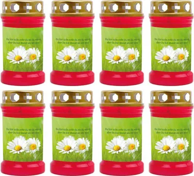 Image de Bougie funéraire - Pack de 8 - Rouge 40h ( couvercle or ) - Pâquerette