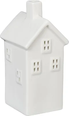 Produktbild von Relaxdays Teelichthaus Keramik, Leuchthäuschen für 1 Teelicht, H x B x T: 14 x 6,5 x 7 cm, Teelichthalter Haus, weiß