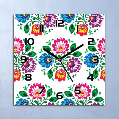 Produktbild von Wanduhr Echt-Glas-Küchenuhr floral Bunte blau Quarz Lautlos 30x30 Deko Bilder