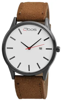 Produktbild von Qbos Herren Armbanduhr Analog Quarz Datum – Metallgehäuse, Kunstlederarmband