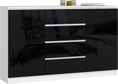 Produktbild von AKORD Furniture Factory OP0LK-1.001CZA, Schwarz, Weiß, 4 Schublade(n), Glänzend, 4 Regale, 2 Tür(en), 16 mm