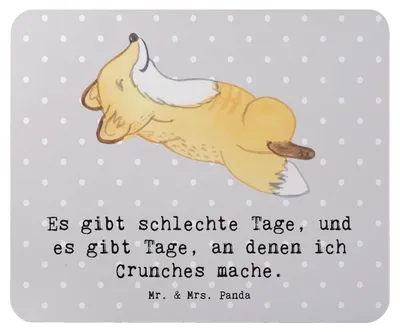 Produktbild von Mr. & Mrs. Panda Mousepad Fuchs Crunches - Grau Pastell - Geschenk, mauspad pc, laptop, Mouse Pad, Fitness, Bauchpressen, Fitnessstudio