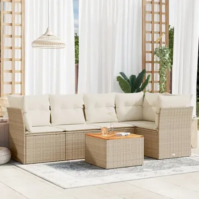 Produktbild von Design 6-tlg. Garten-Sofagarnitur mit Kissen Beige Poly Rattan, Gartenmöbel-Sets 2024 Neu