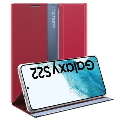 Obrázek produktu pro Samsung Galaxy S22 5G Pouzdro, Slim Flip Kožené Pouzdro s Okénkem a Stojánkem pro Galaxy S22 5G červené