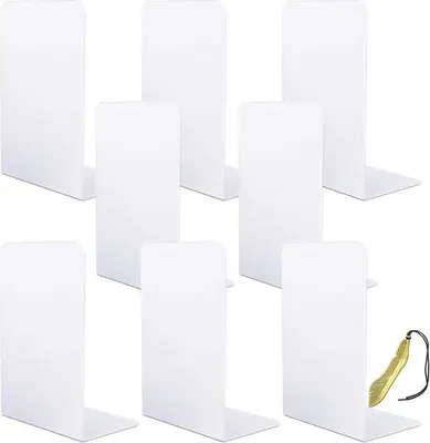 Produktbild von Famanu Bücherstütze aus Metall - 4 Paare (8 Stück), Weiß