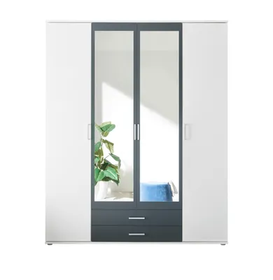 Produktbild von Schlafkontor Hanau Kleiderschrank + Spiegel Holzwerkstoff Weiß 4 Türen 160x196x54 cm