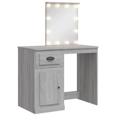 Image de vidaXL Coiffeuse avec lampes LED Gris Sonoma 90x42x132,5 cm