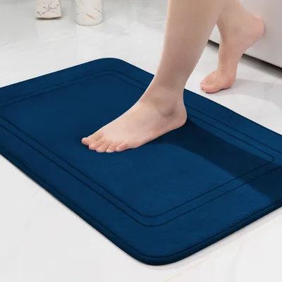 Image de Tapis de bain antidérapant, tapis de bain moelleux, tapis de bain absorbant, tapis de douche, tapis de sol pour salle de bain, bleu, 43 x 61 cm