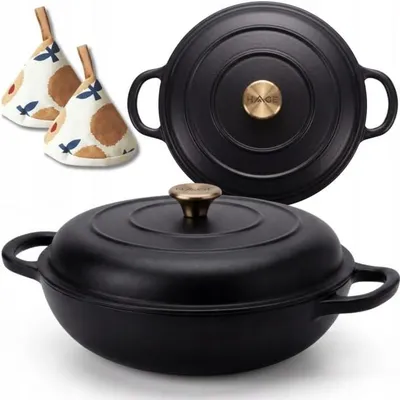 Produktbild von Emaillierter Gusseisentopf, flach, 30 cm, 3 l, schwarz matt