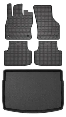 Zdjęcie produktu dla Dywaniki gumowe + mata bagażnika do Seat Leon IV 2020- (hatchback, regulowana podłoga, górne położenie) – czarne, dopasowane – Wielganizator SolidPRO