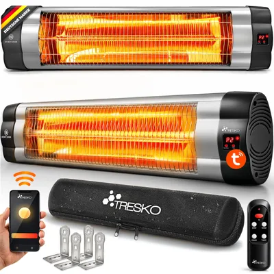 Produktbild von TRESKO® Infrarot Heizstrahler 2500W mit WiFi & Fernbedienung Innen & Außen | Wärmestrahler Terrasse mit 3 Heizstufen & LED-Anzeige | Wand-Infrarotstrahler Terrassenstrahler Quarzstrahler Outdoor