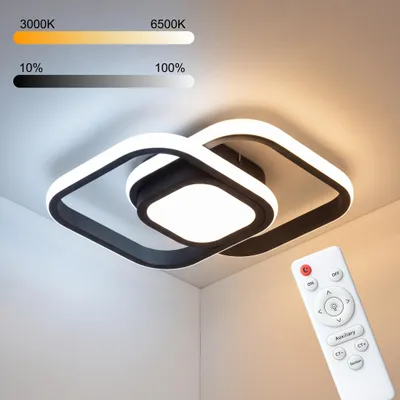 Obrázek produktu pro LED stropní svítidlo, černá barva, průměr 32 cm, moderní design, s dálkovým ovládáním, stmívatelné (3000-6500K), s funkcí nočního světla, vhodné do obývacího pokoje, ložnice a kuchyně