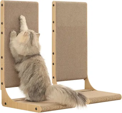 Produktbild von Katzenkratzbaum in L-Form aus Karton, vertikale Kratzfläche für Wohnungskatzen