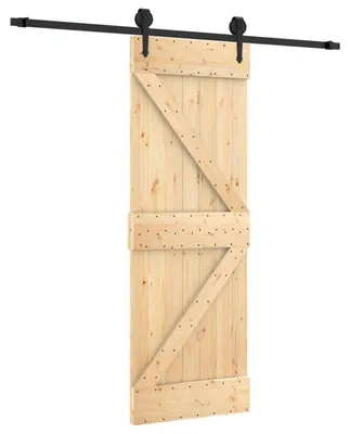 Image de Porte coulissante vidaXL, finition naturelle et noire, 70 x 210 cm, pin massif