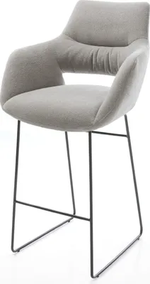 Zdjęcie produktu dla DELIFE Stołek barowy Yago-Flex Tkanina strukturalna Soft Grey Metalowa rama w kolorze czarnym Sprężyny kieszeniowe
