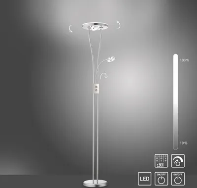 Produktbild von JUST LIGHT LED Deckenfluter HELIA rund Dimmfunktion des Fluterkopfes, Lesearm schaltbar silber Wohnbereich, z.B. Wohnzimmer, Schlafzimmer, Flur, Büro-/Arbeitszimmer 11778-55