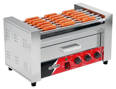 2-in-1 Hot-Dog-Grill 1350 W, 7 Edelstahlrollen, Brötchenwärmer