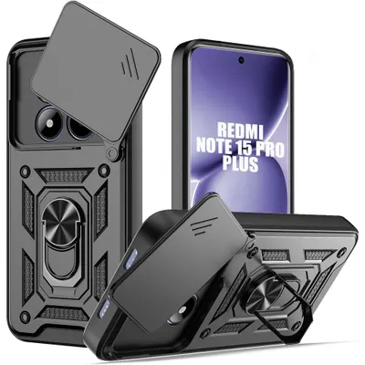 Image de Coque pour Xiaomi Redmi Note 15 Pro Plus 5G, Protection Rigide Antichoc avec Anneau - Noir