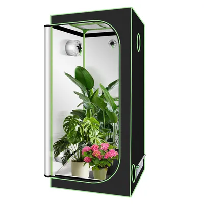 Produktbild von VINGO Growzelt 100x100x200cm Grow Tent, Growbox, Growschrank fuer Homegrow, Indoor Anbauzelt, Growroom, Lichtdicht und Wasserdicht Pflanzzelt, Zuchtzelt Schwarz Gruen
