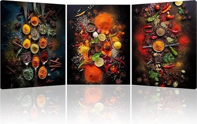 Produktbild von Famanu Canvasdrucke Gewürze - Löffel Poster für die Küche - Moderne Kunst für Esszimmer - 3 Paneele 30 x 40 cm