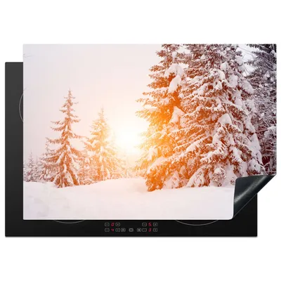 Produktbild von KitchenYeah© Herdabdeckplatte Sonne - Bäume - Schnee , 75x52cm, Küche Deko, Glaskeramikkochfeld Herdabdeckung, Abdeckplatte fùr Kochfeld