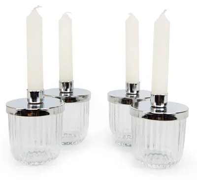 Produktbild von 4 Stabkerzenhalter Deko Glas Hochzeit festlich Silber 10 cm