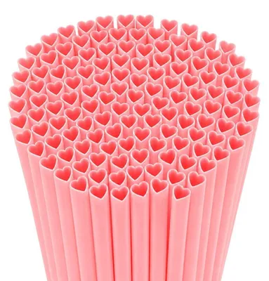 Image de 100 pailles en forme de cœur, 23 cm, rose, réutilisables, en plastique