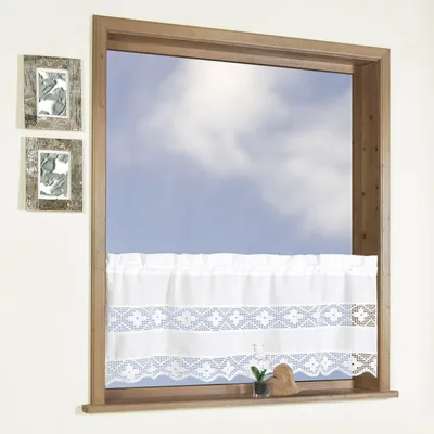 Produktbild von Heimtexland Scheibengardine Landhaus Natur Batist Gardine Häkelborte Stabtunnel Bistrogardine Typ503 HxB 45x120 cm